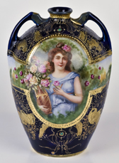 Nippon Cobalt Blue Portrait Vase