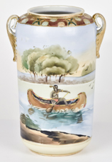 Nippon Vase with Indian in Canoe