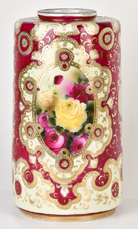 Large Nippon Cylindrical Vase with Roses and Gold