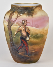 Large Nippon Johnny Appleseed Molded in Relief Vase